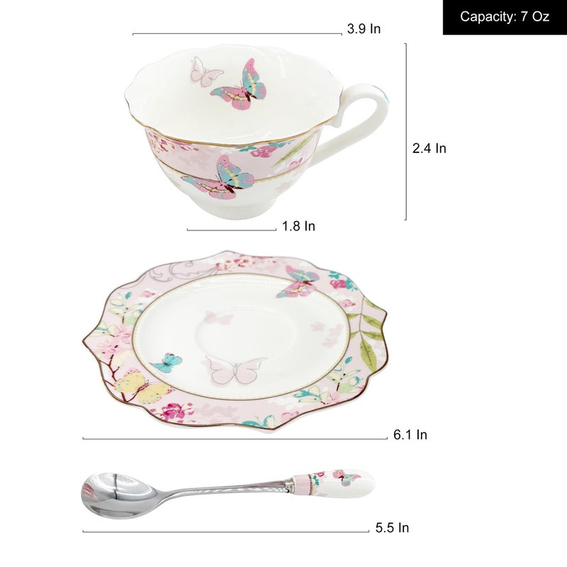 Krysclove Vintage Ceramic Teacup, Elegant Coffee Cup with Spoon and Saucer Set, Royal Bone China Tea Cups (Pink) - Image 5